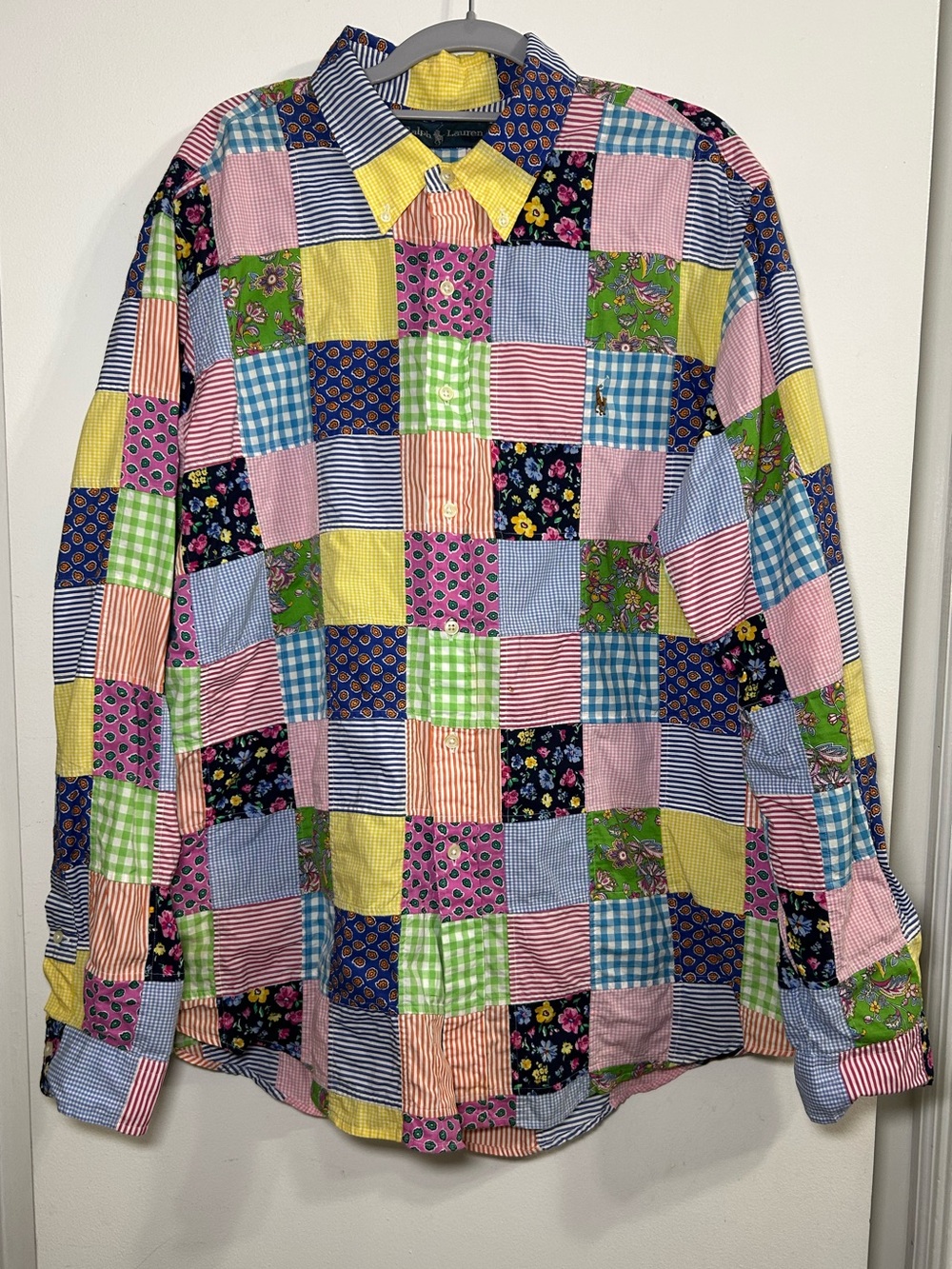 Polo Ralph Lauren Patchwork Pastel Paisley Floral Button Down Shirt Vintage